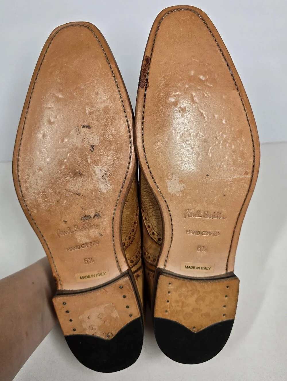 Paul Smith Leather Wingtip Brogue Oxfords Mens UK 6.5 Tan Burnished Dress Shoes